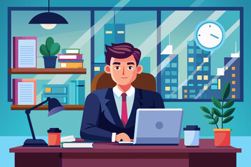 Business management in office, vector arts illustration