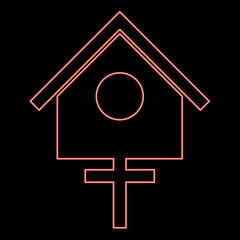 Neon bird box starling house birdhouse nesting red color vector illustration image flat style - 763876911