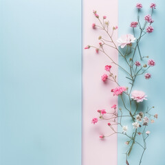 Cherry blossom on a pastel pink and blue background.