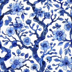 Obraz premium Watercolor Seamless pattern with blue and white