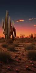 Zelfklevend Fotobehang Sunset over the desert with cactuses and other plants. © Dragana
