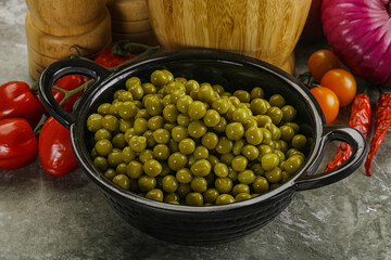 Sweet canned young green peas