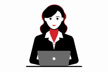 Business women with laptop, silhouette vector arts illustration