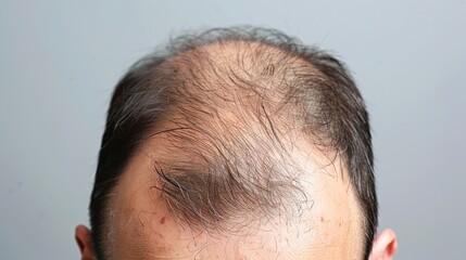 Obraz premium man with hair fall problem reveals bald head after hair loss