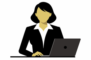 Business women with laptop, silhouette vector arts illustration