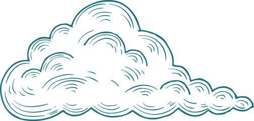 Blue cloud sketch. Weather symbol hand drawing