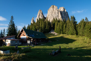 Fototapeta na wymiar The mountain hut Einsamer Stein in the Carpathian Mountains in Romania