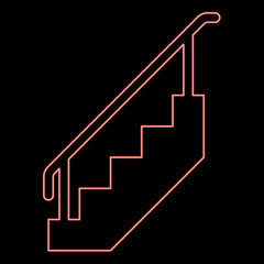 Neon staircase with railings stairs with handrail ladder fence stairway red color vector illustration image flat style