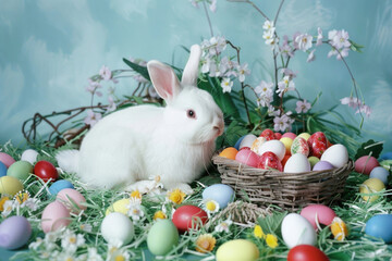 Naklejka na ściany i meble The Easter Bunny with colorful eggs