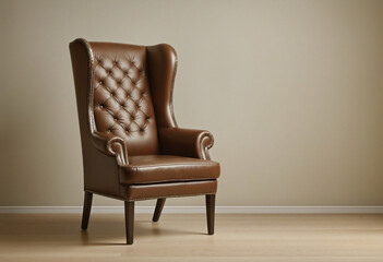 a brown leather wingback chair studded isolated on a transparent background colorful background
