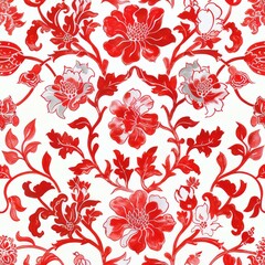 Watercolor Seamless pattern with red and white