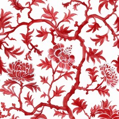 Watercolor Seamless pattern with red and white