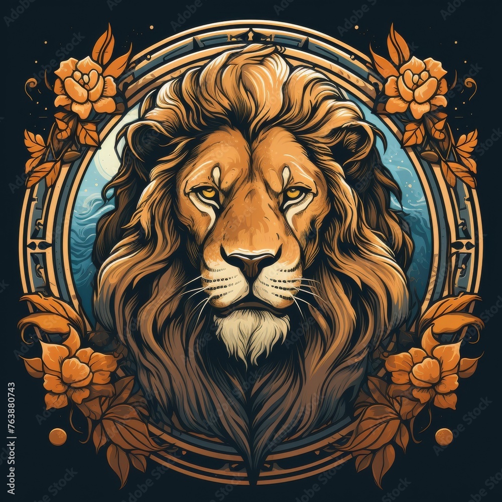 Wall mural lion portrait , illustration art nouveau