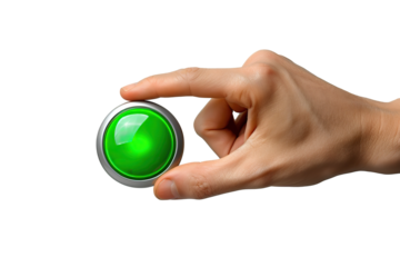 The hand presses the button