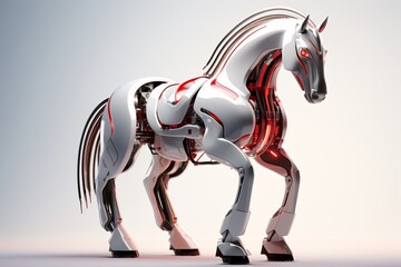 a white horse with red lights