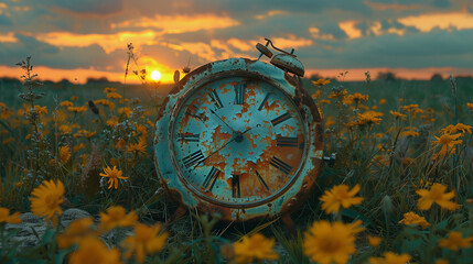 old clock in the field