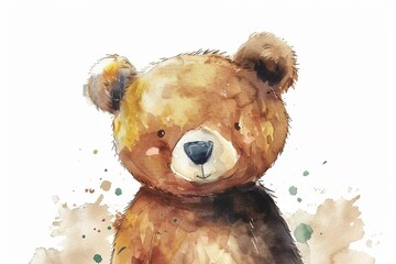 A Bear cute hand draw watercolor white background. Cute animal vocabulary for kindergarten children concept.