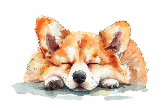 A Dog cute hand draw watercolor white background. Cute animal vocabulary for kindergarten children concept.