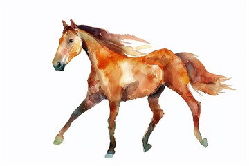 A Horse cute hand draw watercolor white background. Cute animal vocabulary for kindergarten...