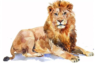 A Lion cute hand draw watercolor white background. Cute animal vocabulary for kindergarten children...