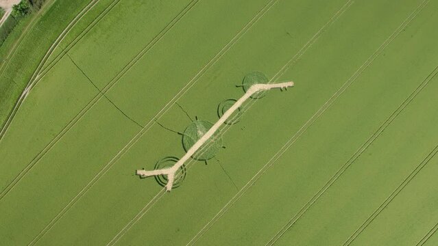 Winterbourne Bassett crop circle aerial Birdseye view looking down over destroyed elaborate barley field pattern