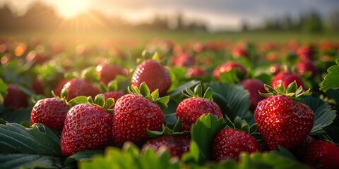 An organic bounty of ripe red strawberries, bursting with nutrition and freshness. - obrazy, fototapety, plakaty