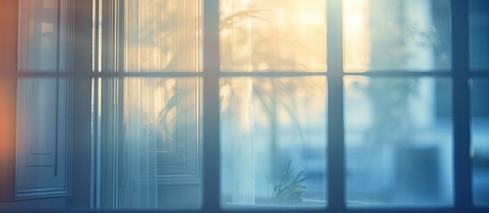 A view of a plant placed on a windowsill with a window in the background