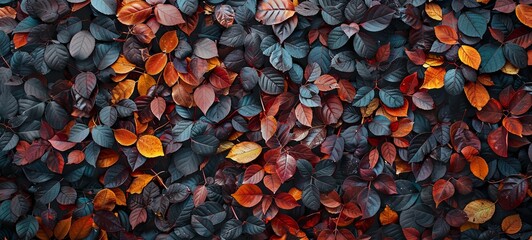 texture of autumn leaves for wall background. foliage throughout the frame. generative ai