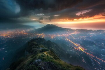 Long exposure beautiful high angle view landscape photography of  Acatenango Volcano