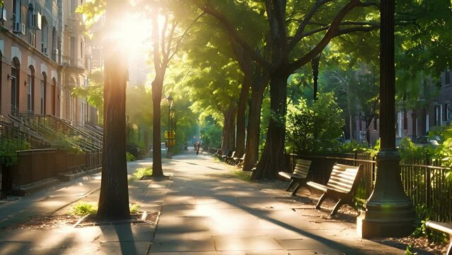 The normally crowded sidewalk is now tered with a few early risers enjoying the tranquility and fresh air of the morning.