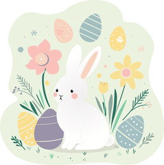 The card with white Easter bunny and colored eggs