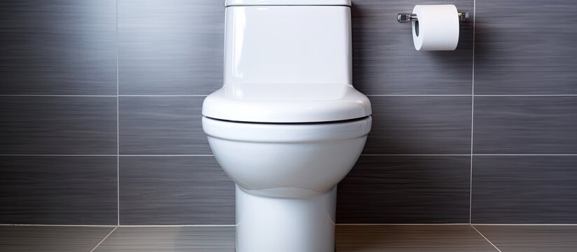 There is a toilet with a roll of toilet paper mounted on the wall