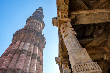 The Qutub Minar at Delhi India. The height of Qutub Minar is 72.5 meters, making it the tallest minaret in the world built of bricks.