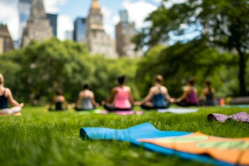 outdoor yoga class in session at a city park