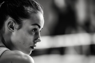 female gymnast pausing before floor routine, composed - obrazy, fototapety, plakaty