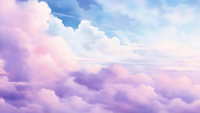 Watercolor cloudy sky animation in pastel colors with pan effect. High quality 4k footage.