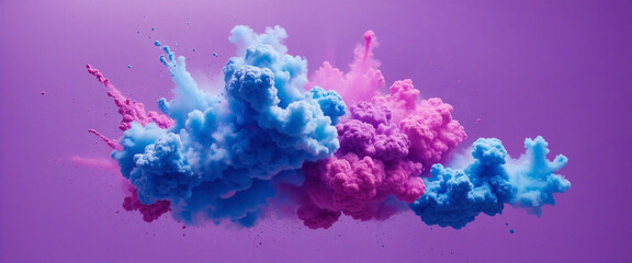 Fototapeta na wymiar Set of blue, aqua and violet colored smoke explosion colorful background