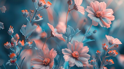 Blooming flowers. Creative background. Close-up. Exquisite blossoms, a floral symphony.