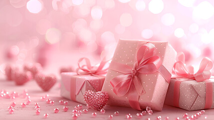 Pink gift box with ribbon, Valentine's Day