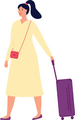 Woman walking with suitcase. Vacation trip. Travel person