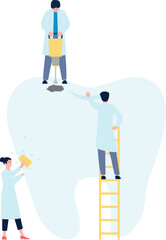 Dental treatment illustration. Doctors repairing broken tooth