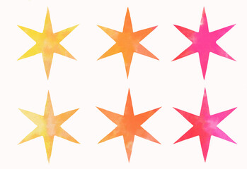 Hand-drawn watercolor illustration on a white background of a set of bright six-pointed stars. For design. decorations, combinations.