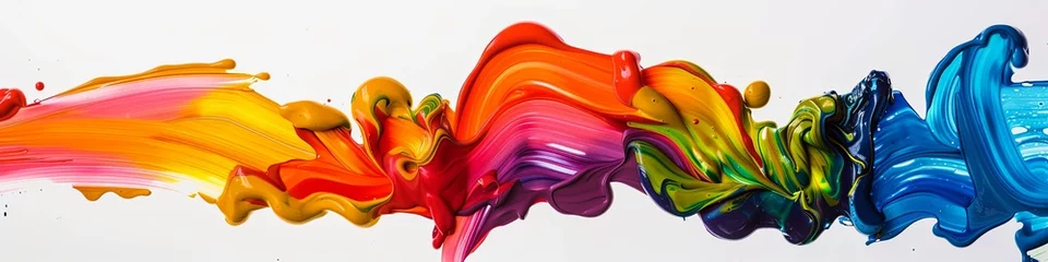 Fotobehang Colorful paint flows down. White background. thick paint. generative ai © Анатолій Алаликін