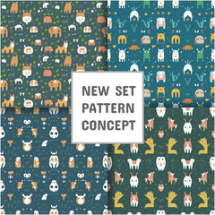 Vector seamless abstract patterns, animal set of patterns