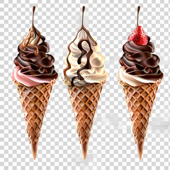 Ice cream set, transparent background