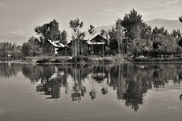 Houses, Nagin Lake, Dal Lake, Srinagar, Kashmir, Jammu and Kashmir, India, Asia