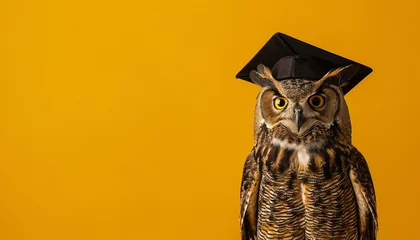 Foto op Plexiglas graduate owl on solid yellow background with copy space  © RJ.RJ. Wave