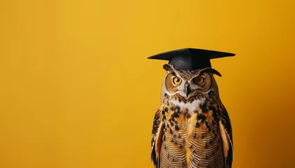 Foto auf Acrylglas graduate owl on solid yellow background with copy space  © RJ.RJ. Wave