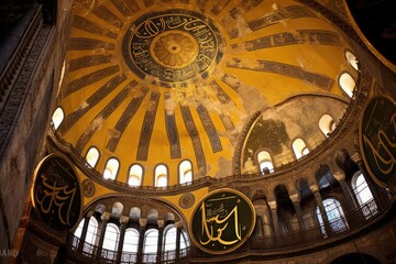 Fototapeta na wymiar A close-up of the detailed mosaics in the Hagia Sophia, Istanbul, Turkey.