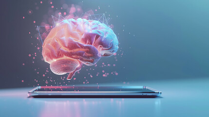 Human brain on a digital tablet Artificial intelligence concept. Generative Ai